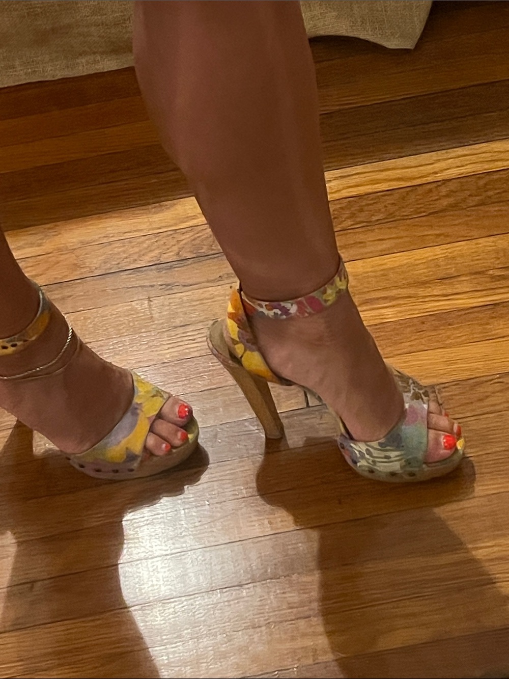 Stella McCartney Multicolor Floral Suede High Heel Sandals with Ankle Strap